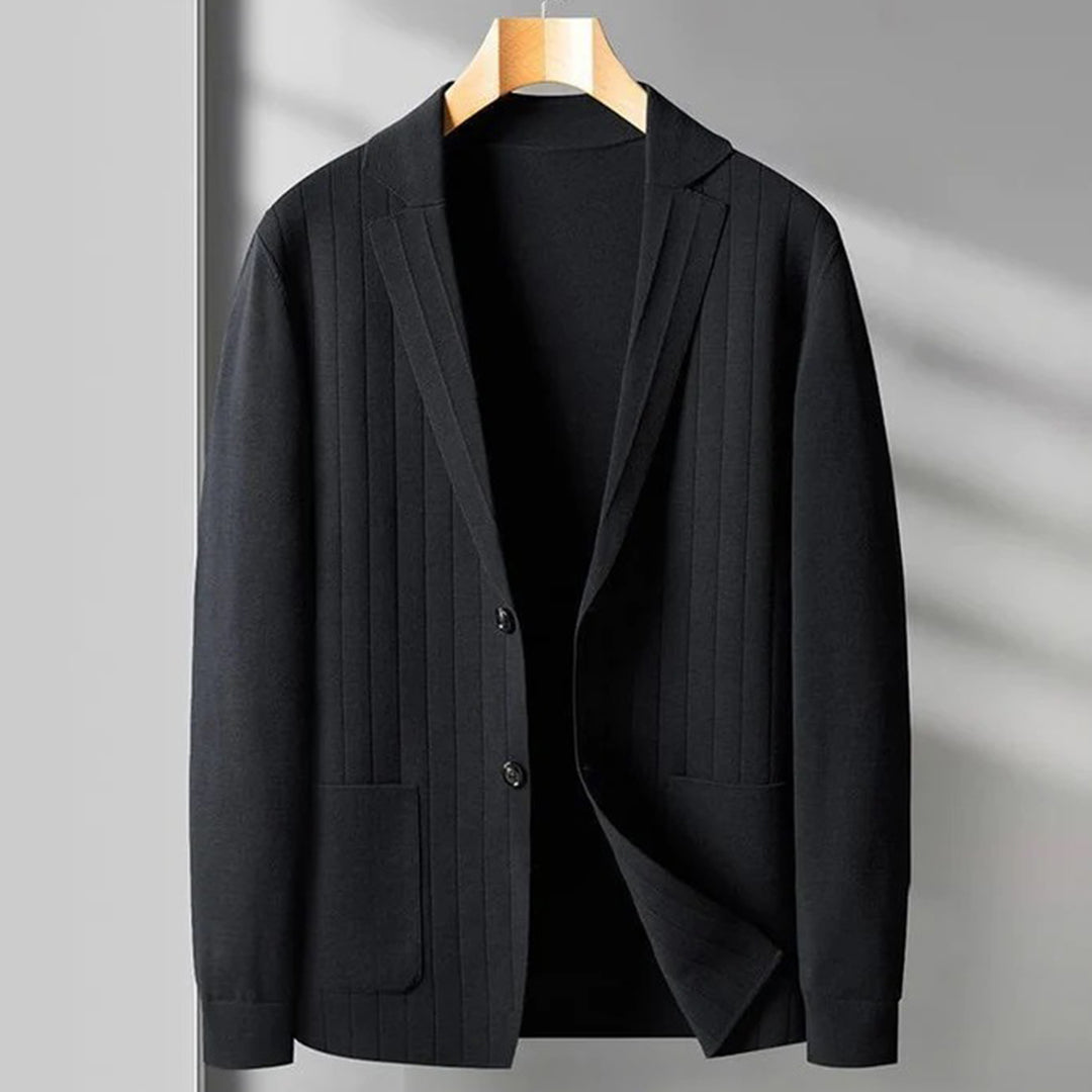 Blazer Cardigan - Men's Casual V-Neck Button-Up Blazer-Chaps of London-Black-M-Chaps of London