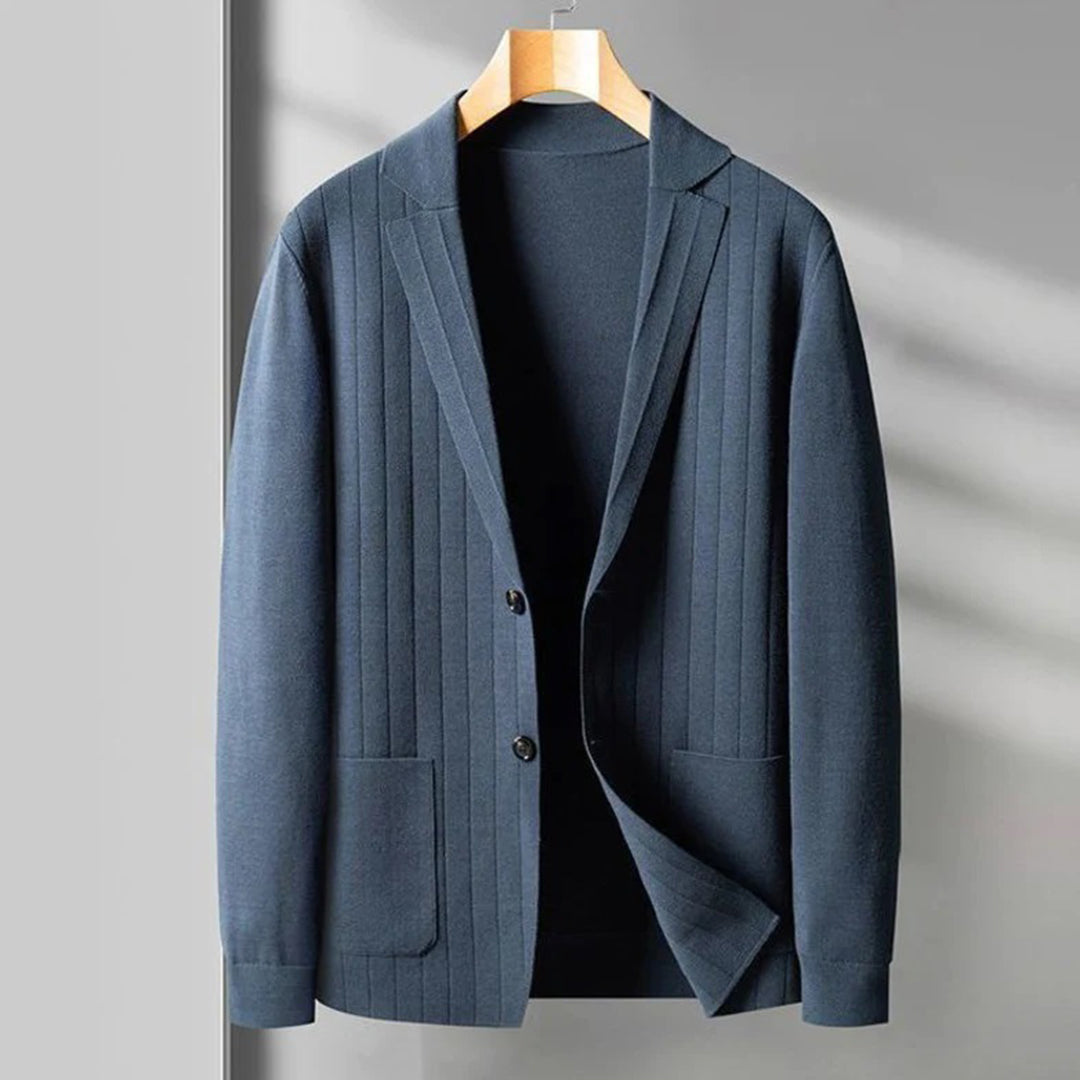 Blazer Cardigan - Men's Casual V-Neck Button-Up Blazer-Chaps of London-Blue-M-Chaps of London