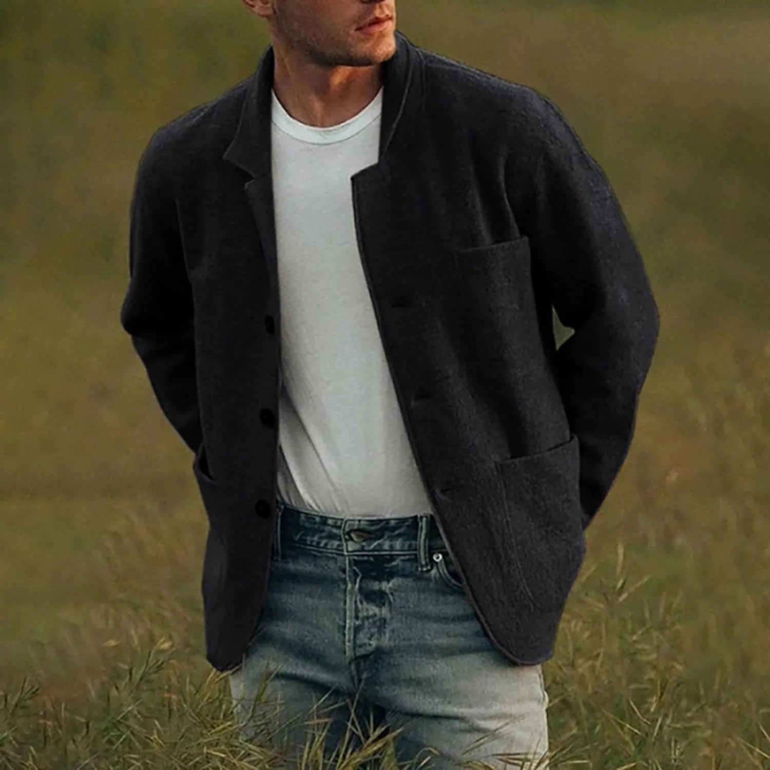 Blazer Jacket - Pockets - Button-Up - Casual Blazer - Men's Jacket-Chaps of London-Black-S-Chaps of London