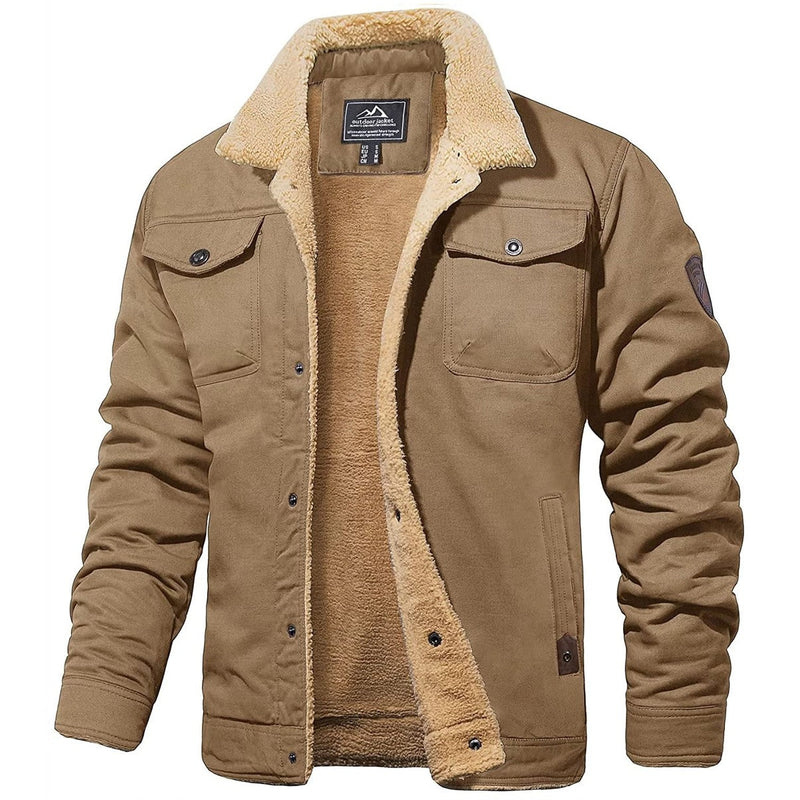 Bombardier Jacket - Buttoned - Warm - Sherpa Lined - Men's Winter Jacket-Chaps of London-Khaki-S-Chaps of London