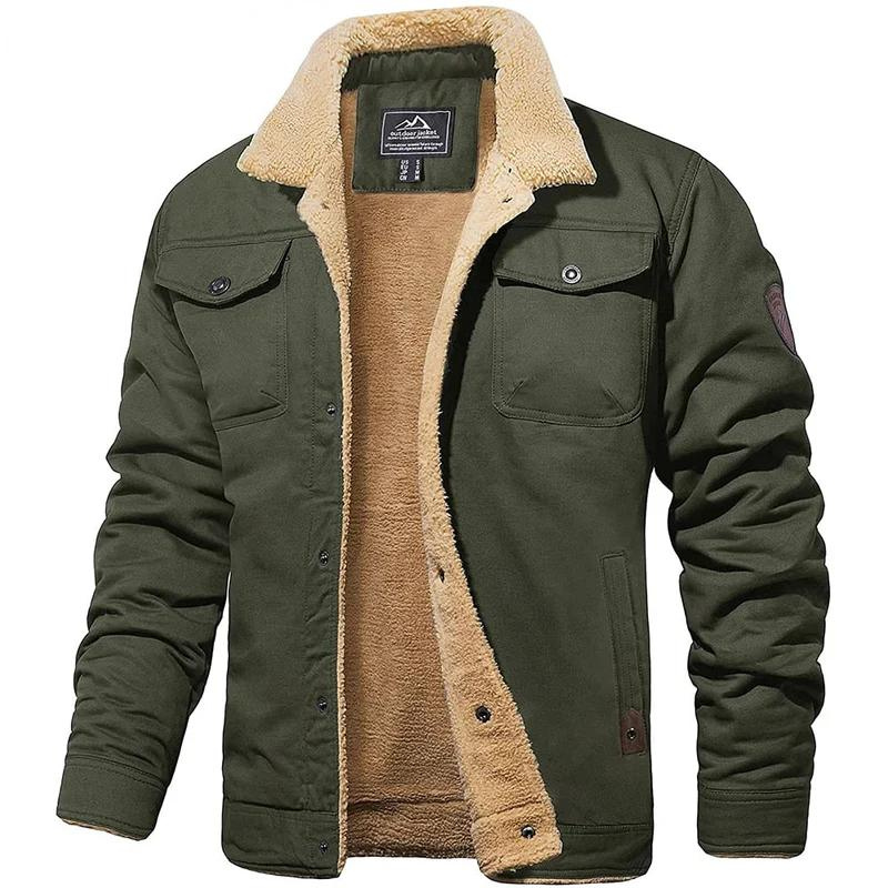 Bombardier Jacket - Buttoned - Warm - Sherpa Lined - Men's Winter Jacket-Chaps of London-Olive Green-S-Chaps of London