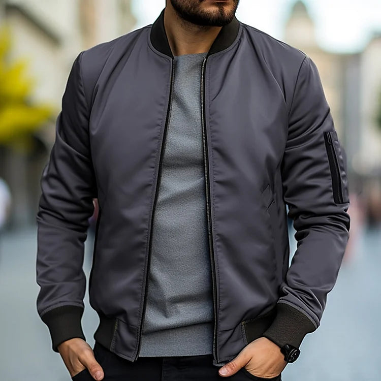Bomber Jacket - Zip-Up - Windproof - Lightweight Jacket - Men's Jacket-Men Jackets-Chaps of London-Dark Gray-XS-Chaps of London