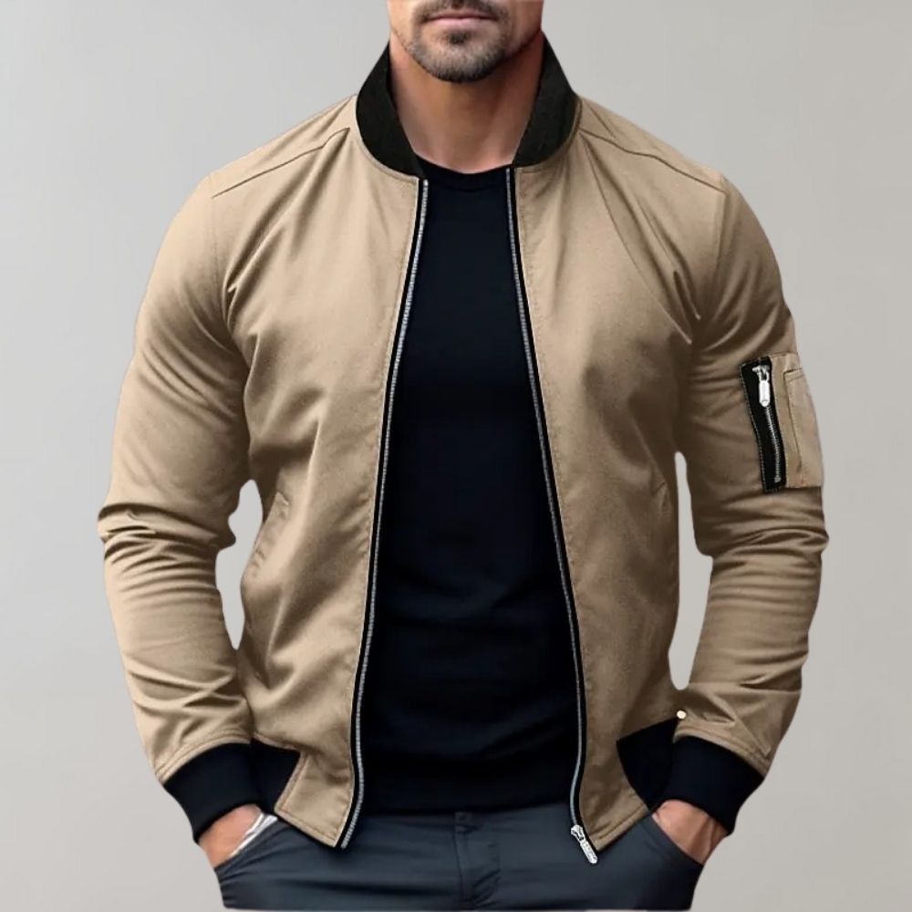 Bomber Jacket | Zip-Up | Windproof | Lightweight Jacket | Men's Jacket-Men Jackets-Chaps of London-Khaki-XS-Chaps of London
