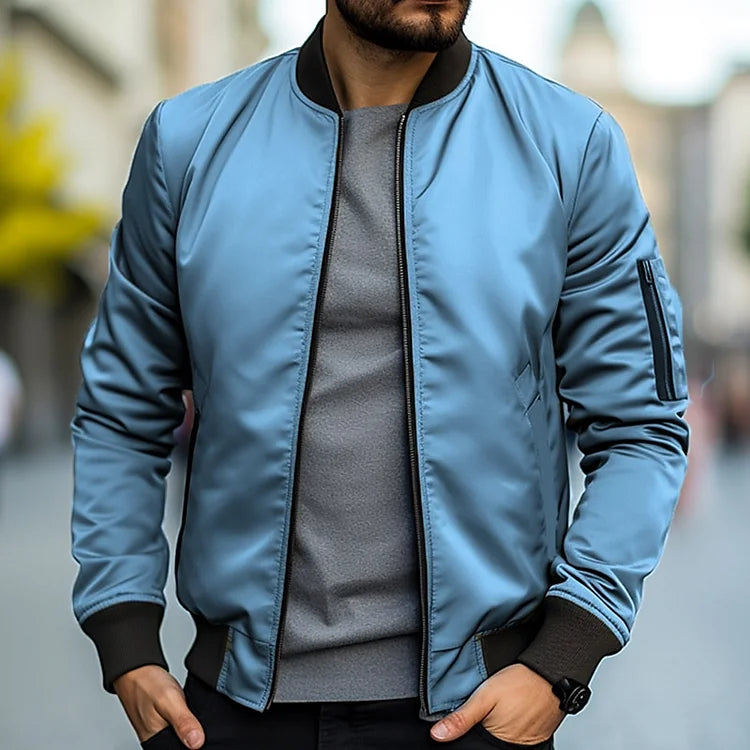 Bomber Jacket - Zip-Up - Windproof - Lightweight Jacket - Men's Jacket-Men Jackets-Chaps of London-Light Blue-XS-Chaps of London