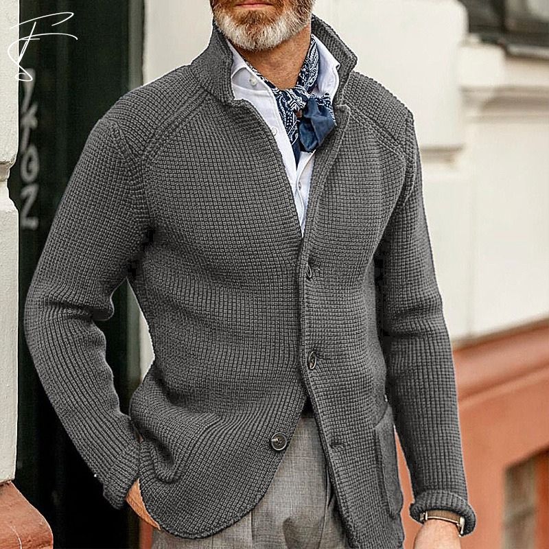 Button-Up Cardigan - Knitted - Pockets - Chunky Knit Cardigan - Men's Cardigan-Chaps of London-Chaps of London