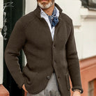 Button-Up Cardigan - Knitted - Pockets - Chunky Knit Cardigan - Men's Cardigan-Chaps of London-Dark Brown-S-Chaps of London