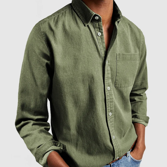 Button-Up Shirt - Collared - Cotton - Long Sleeve Shirt - Men's Shirt-Chaps of London-Army Green-S-Chaps of London
