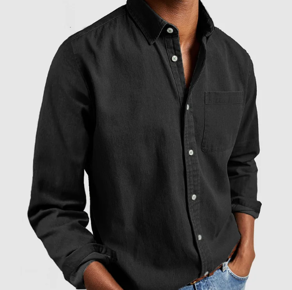Button-Up Shirt - Collared - Cotton - Long Sleeve Shirt - Men's Shirt-Chaps of London-Black-S-Chaps of London