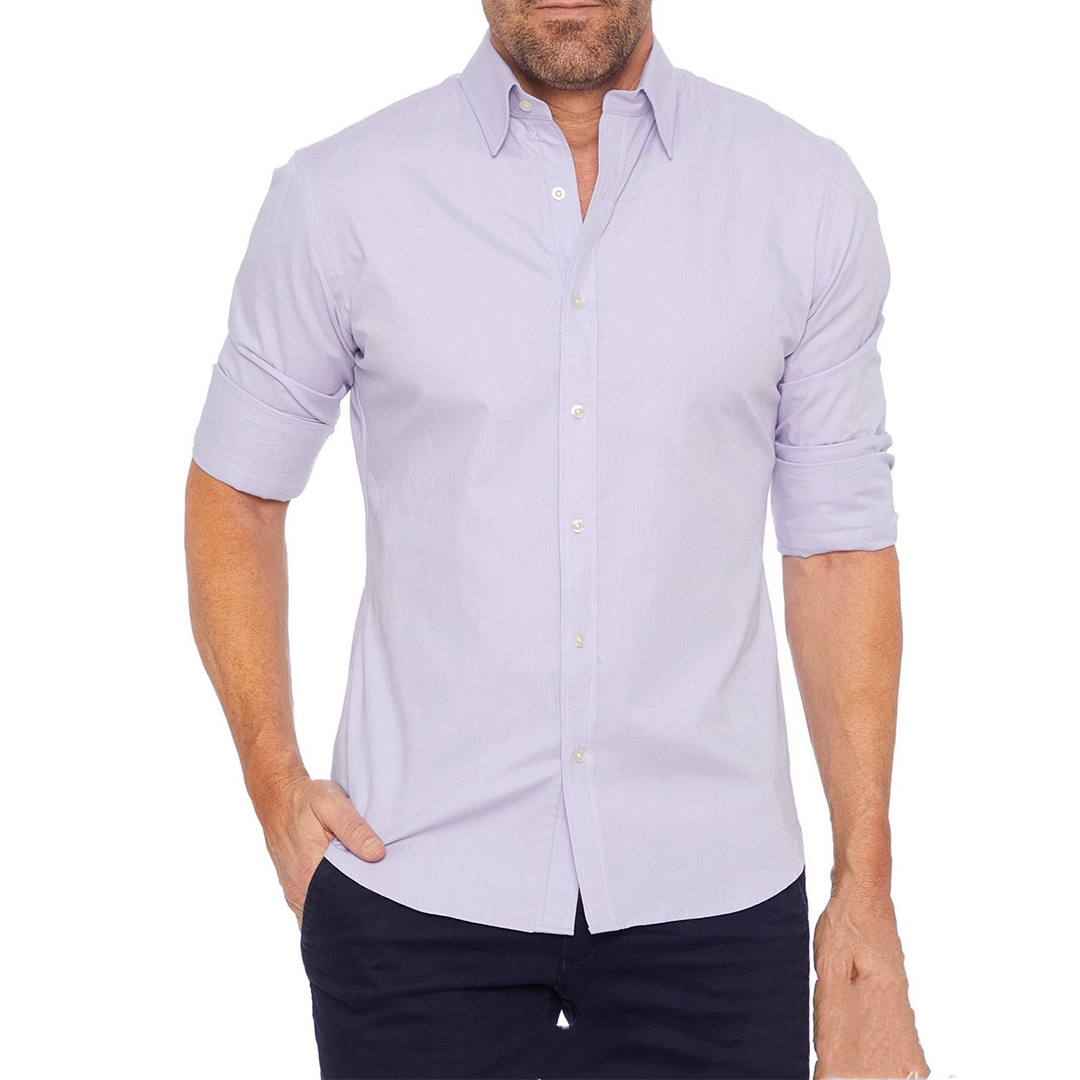 Button-Up Shirt - Collared - Non-Iron - Long Sleeve Shirt - Men's Shirt-Fashion Men Shirt Dress All-year-Chaps of London-Lavendel-S-Chaps of London