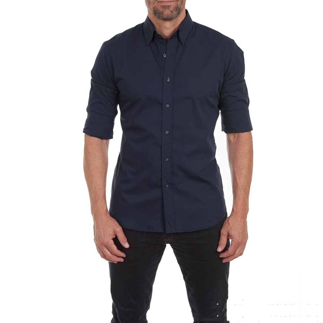 Button-Up Shirt - Collared - Non-Iron - Long Sleeve Shirt - Men's Shirt-Fashion Men Shirt Dress All-year-Chaps of London-Navy Blue-S-Chaps of London