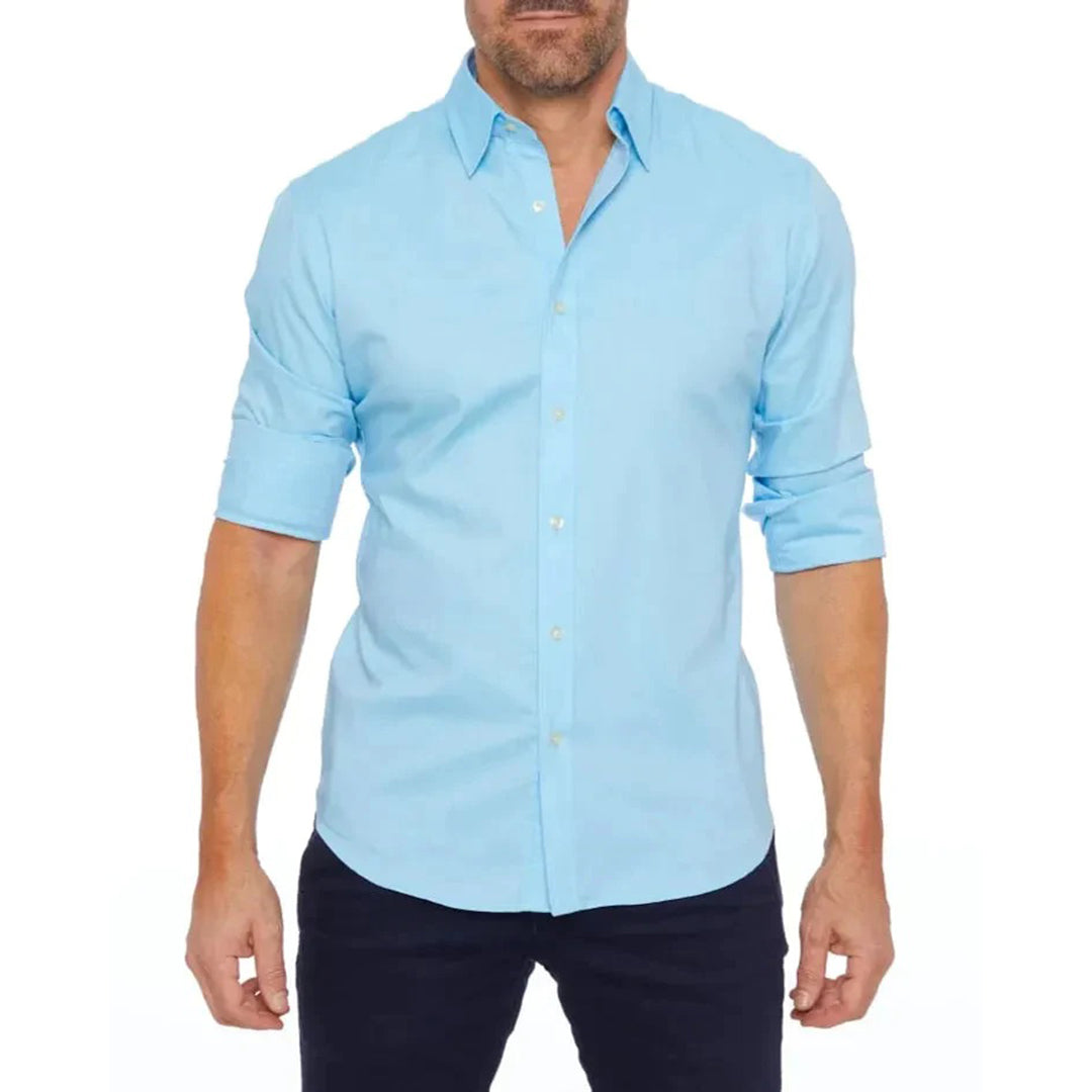 Button-Up Shirt - Collared - Non-Iron - Long Sleeve Shirt - Men's Shirt-Fashion Men Shirt Dress All-year-Chaps of London-Sky Blue-S-Chaps of London