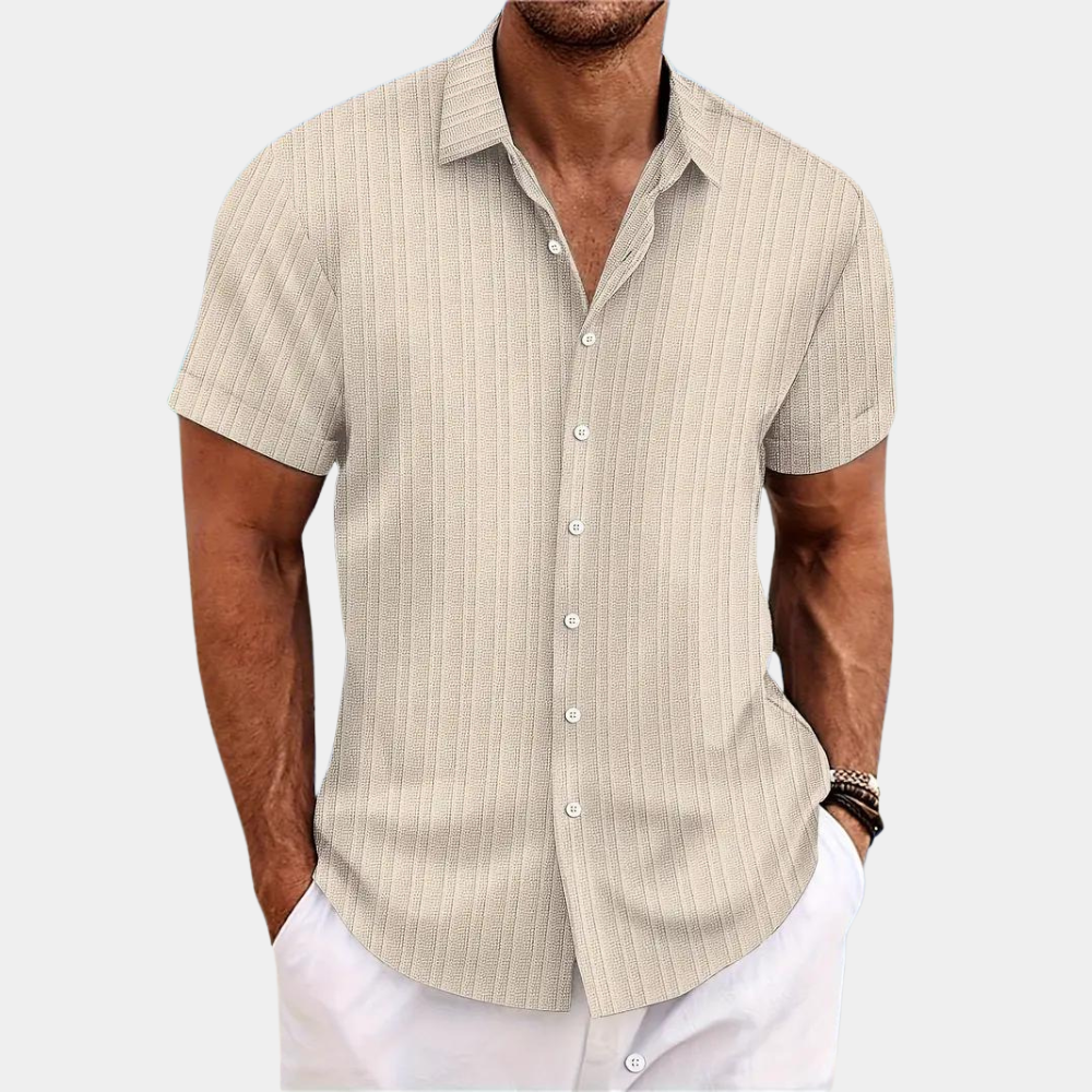 Button-Up Shirt | Lightweight | Collared | Short Sleeve Shirt | Men's Summer Clothes-Chaps of London-Beige-S-Chaps of London
