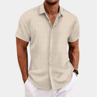 Button-Up Shirt | Lightweight | Collared | Short Sleeve Shirt | Men's Summer Clothes-Chaps of London-Beige-S-Chaps of London