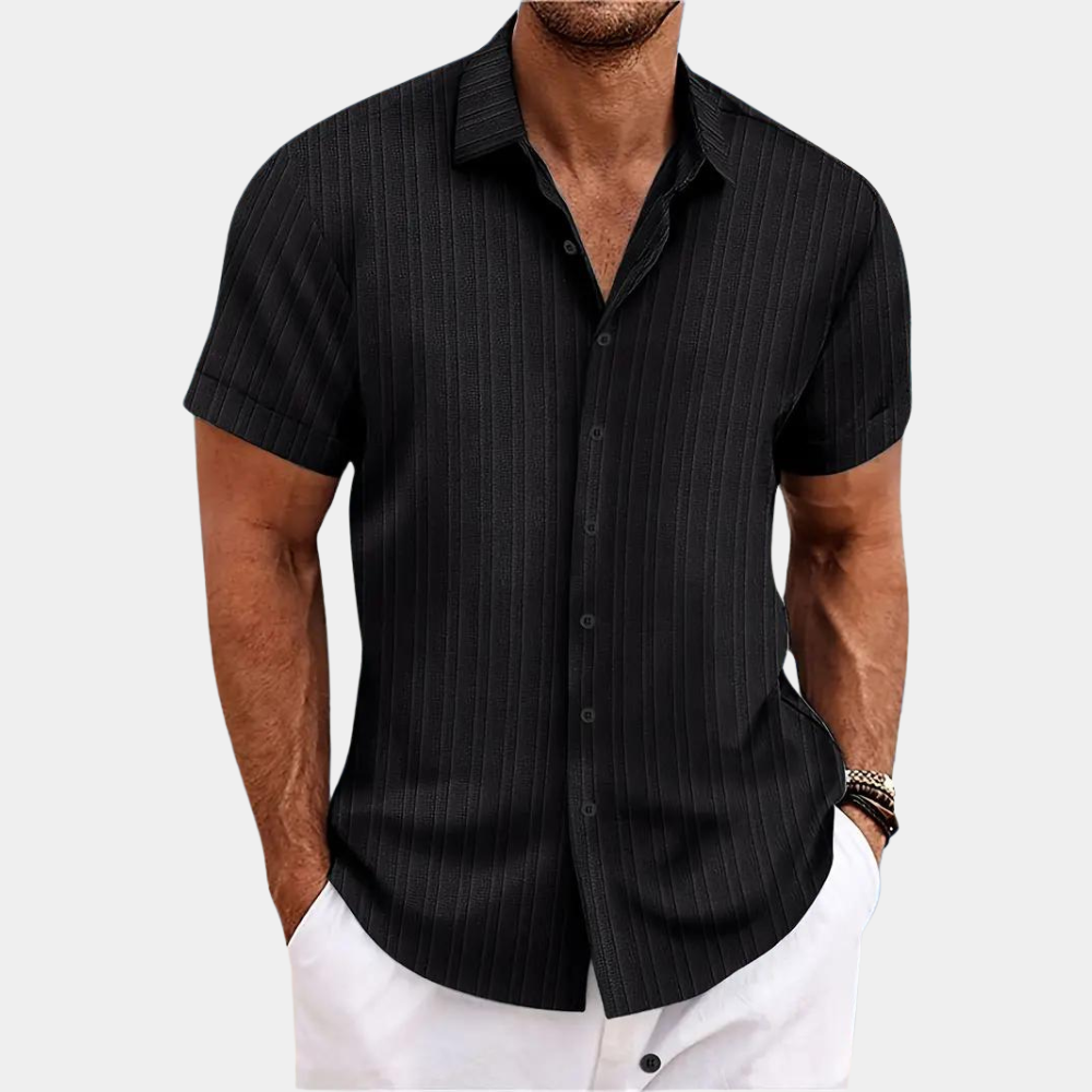 Button-Up Shirt | Lightweight | Collared | Short Sleeve Shirt | Men's Summer Clothes-Chaps of London-Black-S-Chaps of London