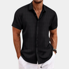 Button-Up Shirt | Lightweight | Collared | Short Sleeve Shirt | Men's Summer Clothes-Chaps of London-Black-S-Chaps of London