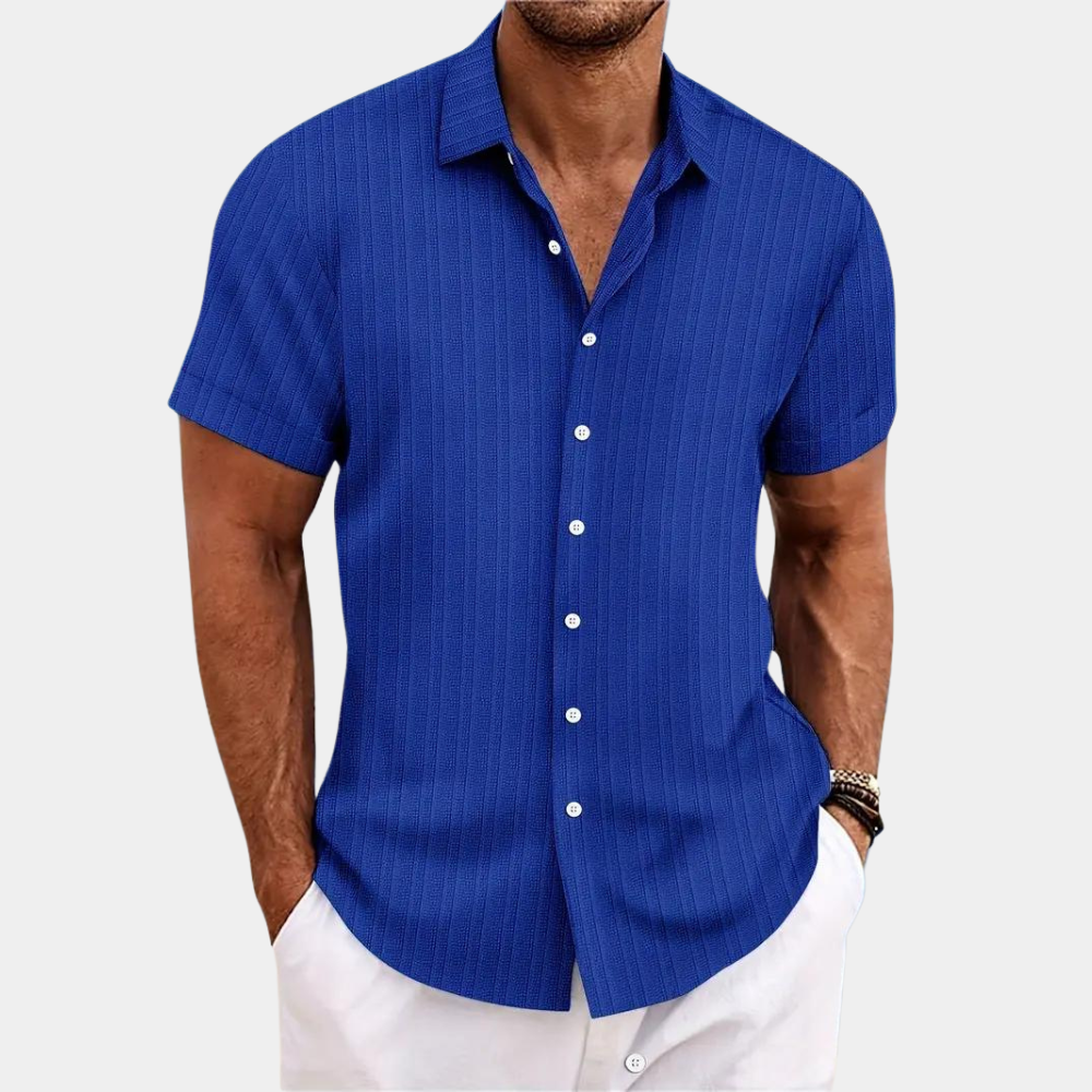 Button-Up Shirt | Lightweight | Collared | Short Sleeve Shirt | Men's Summer Clothes-Chaps of London-Blue-S-Chaps of London