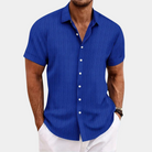 Button-Up Shirt | Lightweight | Collared | Short Sleeve Shirt | Men's Summer Clothes-Chaps of London-Blue-S-Chaps of London