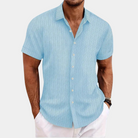 Button-Up Shirt | Lightweight | Collared | Short Sleeve Shirt | Men's Summer Clothes-Chaps of London-Light Blue-S-Chaps of London