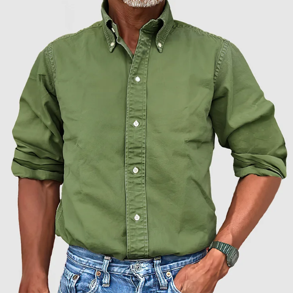Button-Up Shirt - Long Sleeve - Collared - Denim Shirt - Men's Clothing-Men Shirt-Chaps of London-Army Green-S-Chaps of London