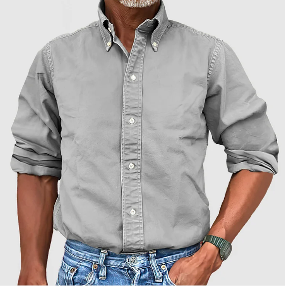 Button-Up Shirt - Long Sleeve - Collared - Denim Shirt - Men's Clothing-Men Shirt-Chaps of London-Gray-S-Chaps of London
