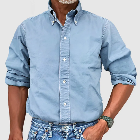 Button-Up Shirt - Long Sleeve - Collared - Denim Shirt - Men's Clothing-Men Shirt-Chaps of London-Light Blue-S-Chaps of London