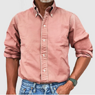 Button-Up Shirt - Long Sleeve - Collared - Denim Shirt - Men's Clothing-Men Shirt-Chaps of London-Pink-S-Chaps of London