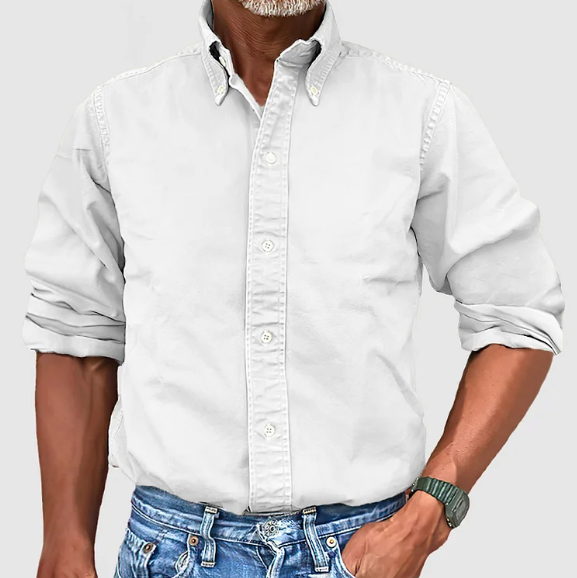 Button-Up Shirt - Long Sleeve - Collared - Denim Shirt - Men's Clothing-Men Shirt-Chaps of London-White-S-Chaps of London