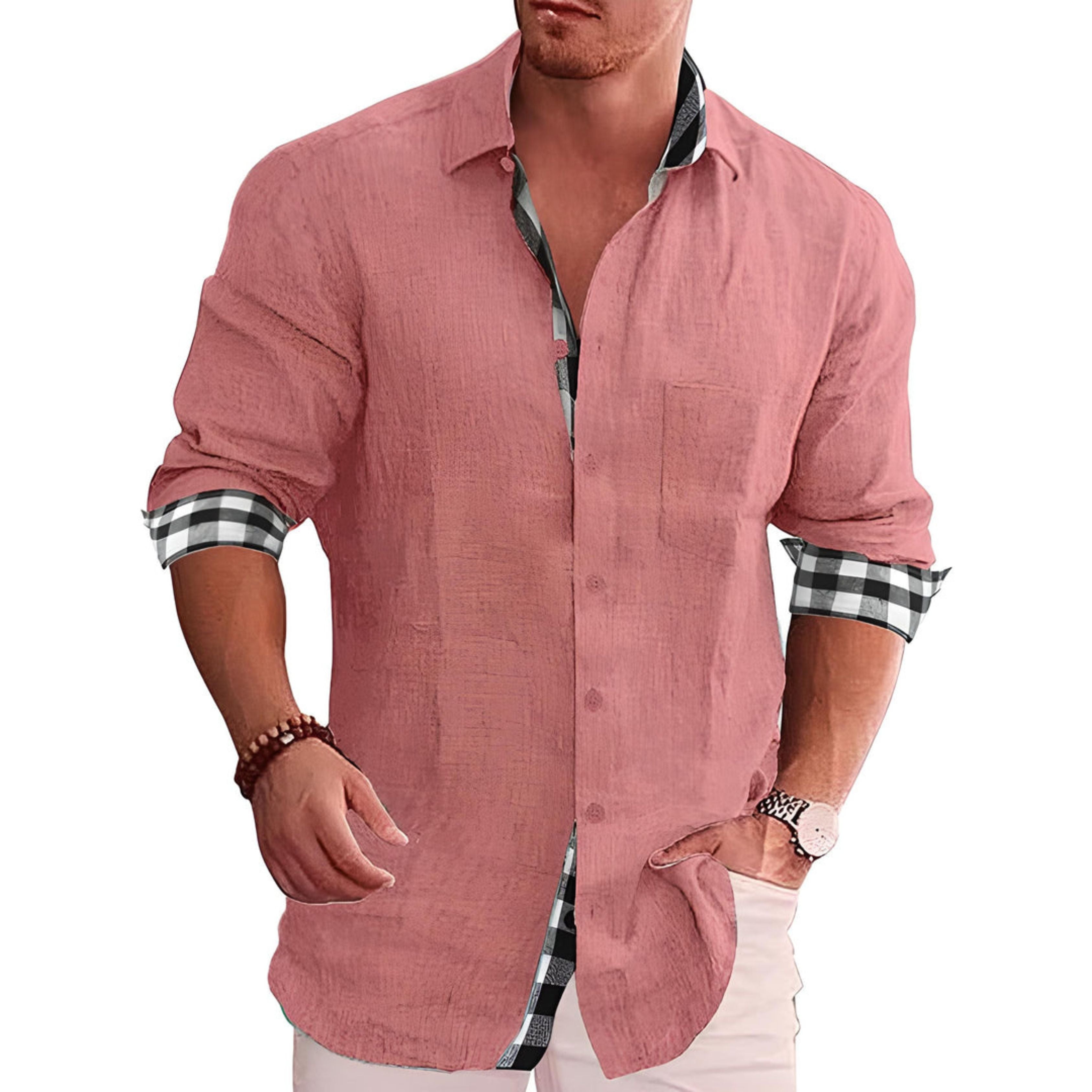 Button-Up Shirt | Long Sleeve | Lightweight | Collared Shirt | Mens Casual Dress Shirts-Men’s button-up shirt-Chaps of London-Pink-S-Chaps of London