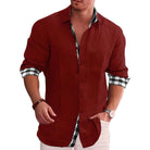 Button-Up Shirt | Long Sleeve | Lightweight | Collared Shirt | Mens Casual Dress Shirts-Men’s button-up shirt-Chaps of London-Red-S-Chaps of London
