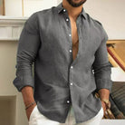 Button-Up Shirt | Long Sleeve | Lightweight | Collared Shirt | Men's Linen Shirt-Long Sleeve Shirt-Chaps of London-Dark Gray-M-Chaps of London