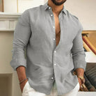 Button-Up Shirt | Long Sleeve | Lightweight | Collared Shirt | Men's Linen Shirt-Long Sleeve Shirt-Chaps of London-Light Gray-M-Chaps of London