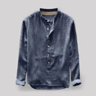 Button-Up Shirt - Long Sleeve - Loose Fit - Henley Shirt - Men's Shirt-Chaps of London-Blue-M-Chaps of London
