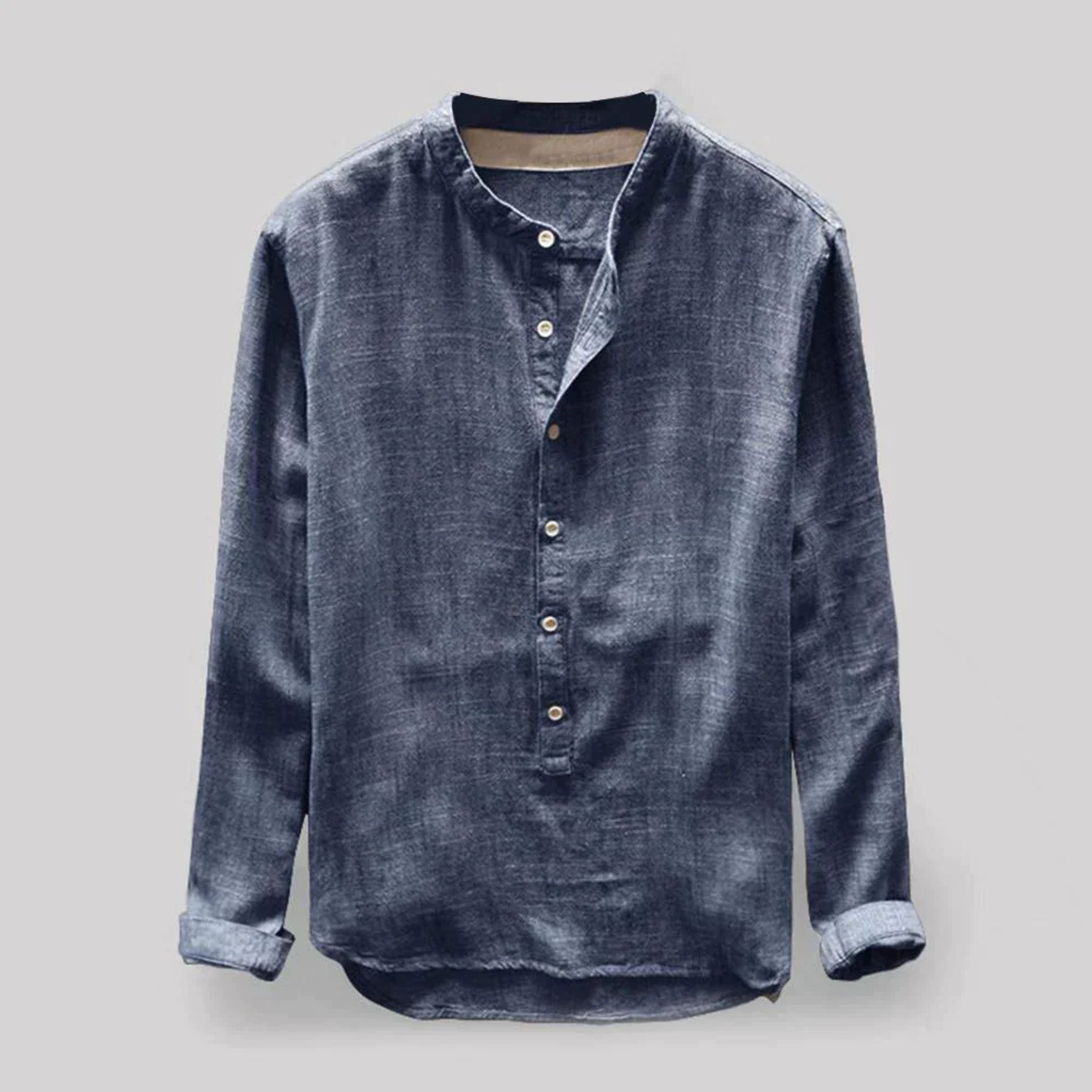 Button-Up Shirt - Long Sleeve - Loose Fit - Henley Shirt - Men's Shirt-Chaps of London-Blue-M-Chaps of London