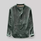 Button-Up Shirt - Long Sleeve - Loose Fit - Henley Shirt - Men's Shirt-Chaps of London-Green-M-Chaps of London