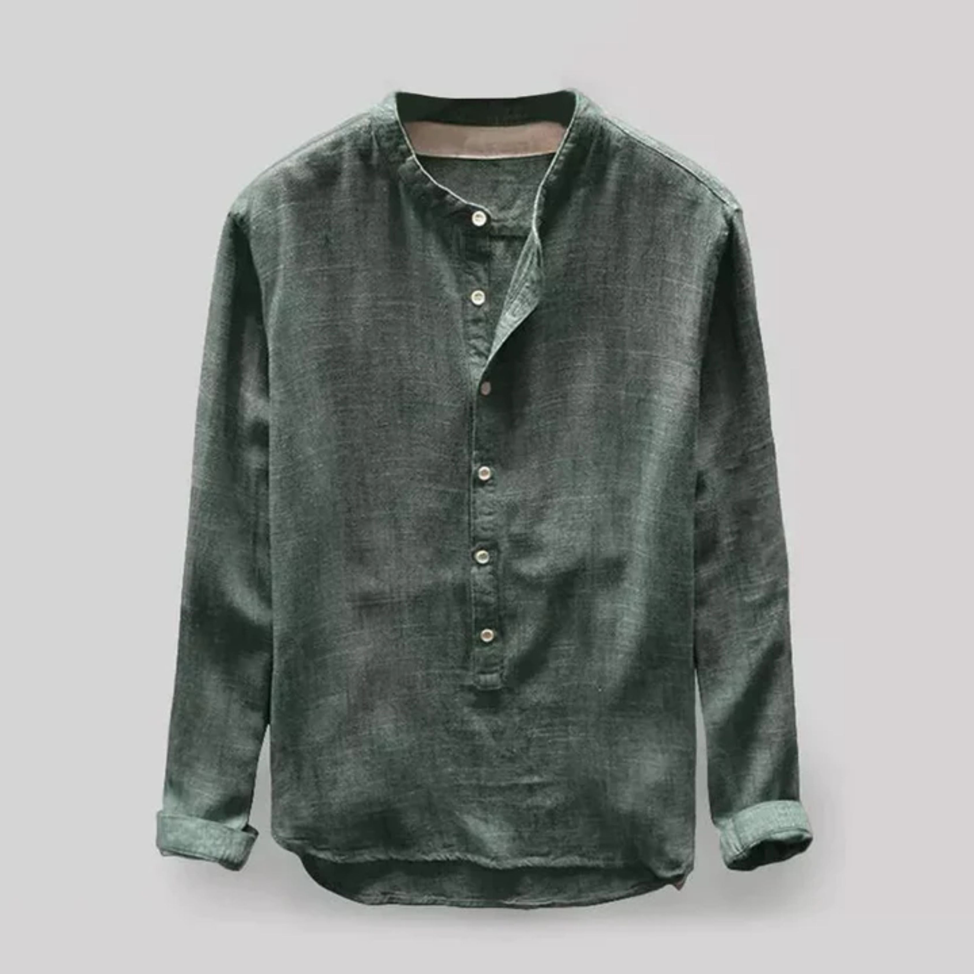 Button-Up Shirt - Long Sleeve - Loose Fit - Henley Shirt - Men's Shirt-Chaps of London-Green-M-Chaps of London