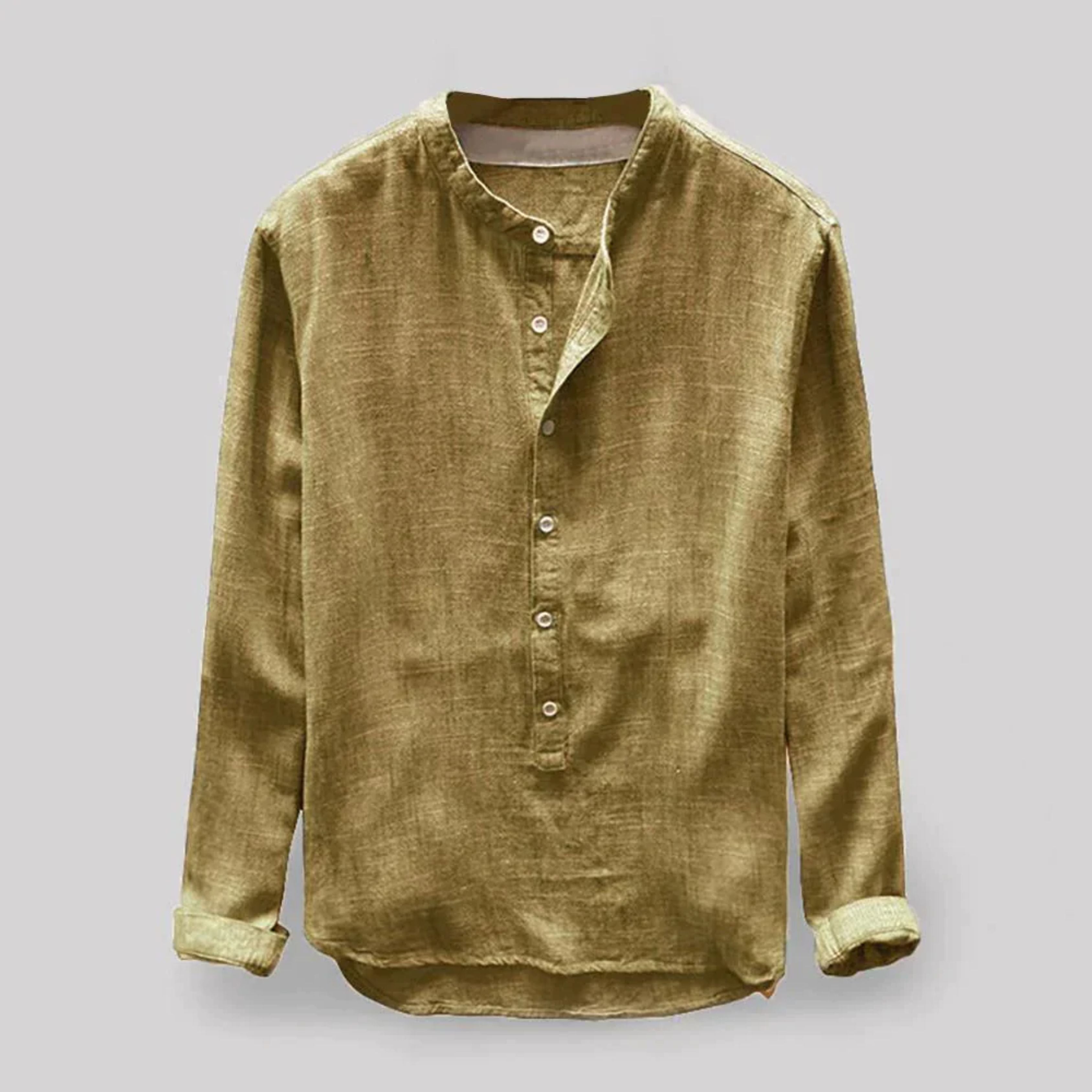 Button-Up Shirt - Long Sleeve - Loose Fit - Henley Shirt - Men's Shirt-Chaps of London-Yellow-M-Chaps of London