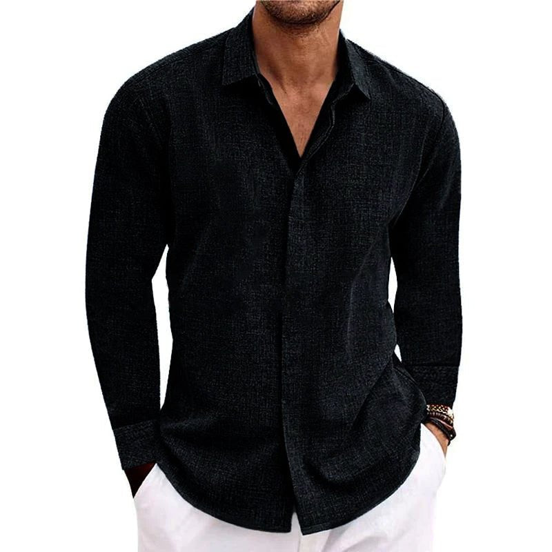 Button-Up Shirt - Long Sleeve - Regular Fit - Collared Shirt - Shirts for Men-Men's Top-Chaps of London-Black-S-Chaps of London