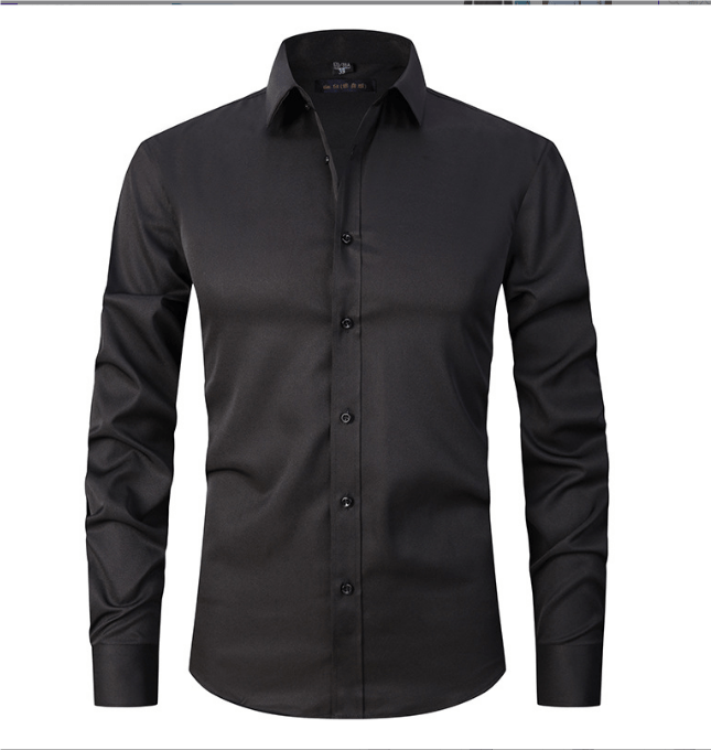 Button-Up Shirt | Long Sleeve | Slim Fit | Dress Shirt | Men's Non Iron Shirt-Hemden-Chaps of London-Black-S-Chaps of London
