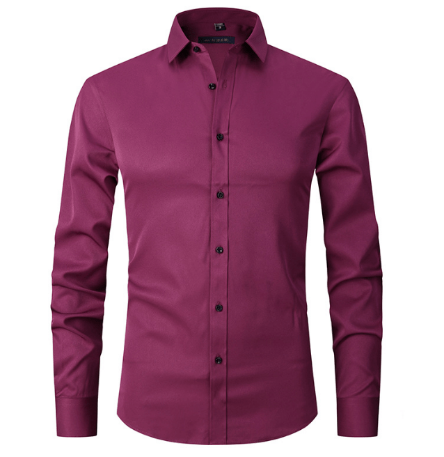 Button-Up Shirt | Long Sleeve | Slim Fit | Dress Shirt | Men's Non Iron Shirt-Hemden-Chaps of London-Burgundy Red-S-Chaps of London