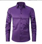 Button-Up Shirt | Long Sleeve | Slim Fit | Dress Shirt | Men's Non Iron Shirt-Hemden-Chaps of London-Dark Purple-S-Chaps of London