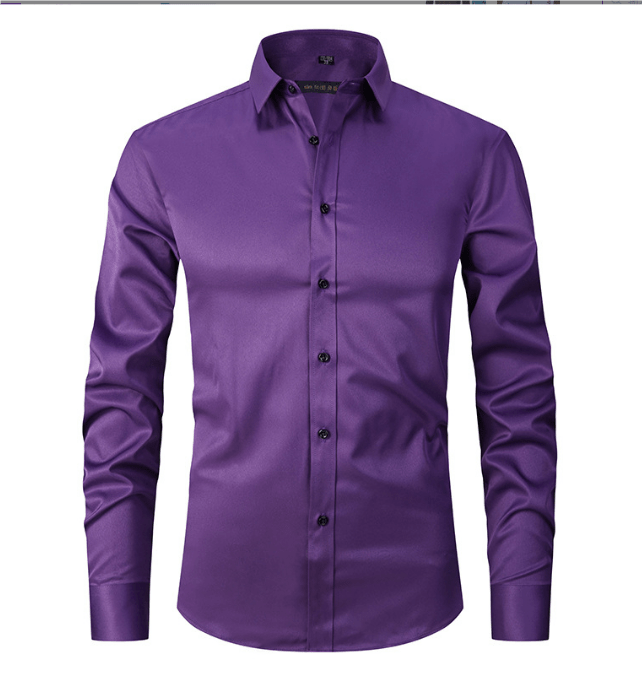 Button-Up Shirt | Long Sleeve | Slim Fit | Dress Shirt | Men's Non Iron Shirt-Hemden-Chaps of London-Dark Purple-S-Chaps of London