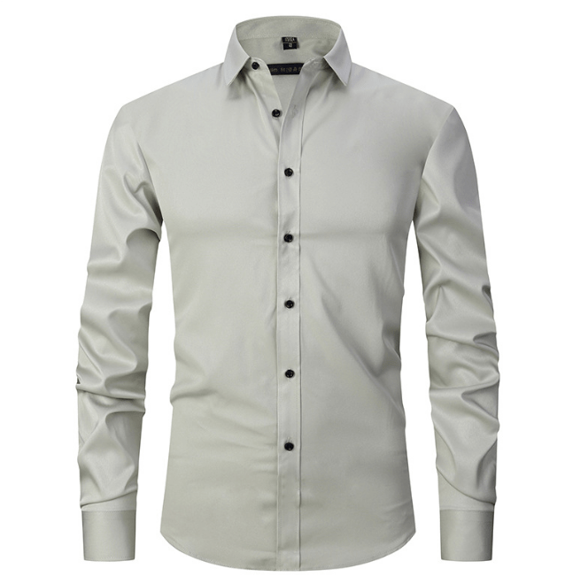 Button-Up Shirt | Long Sleeve | Slim Fit | Dress Shirt | Men's Non Iron Shirt-Hemden-Chaps of London-Light Gray-S-Chaps of London