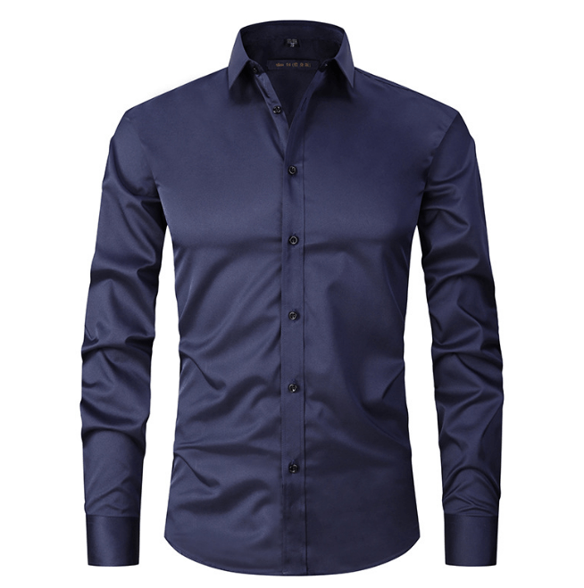 Button-Up Shirt | Long Sleeve | Slim Fit | Dress Shirt | Men's Non Iron Shirt-Hemden-Chaps of London-Navy Blue-S-Chaps of London