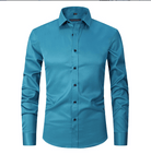 Button-Up Shirt | Long Sleeve | Slim Fit | Dress Shirt | Men's Non Iron Shirt-Hemden-Chaps of London-Sea Blue-S-Chaps of London