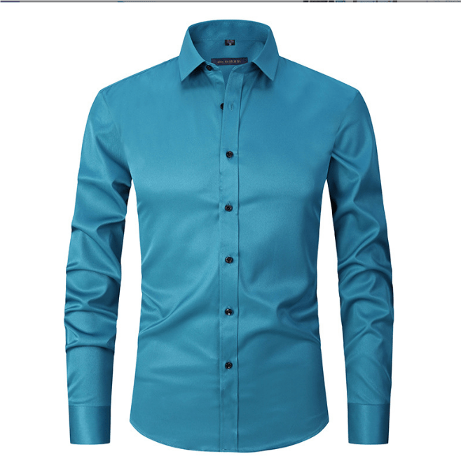 Button-Up Shirt | Long Sleeve | Slim Fit | Dress Shirt | Men's Non Iron Shirt-Hemden-Chaps of London-Sea Blue-S-Chaps of London