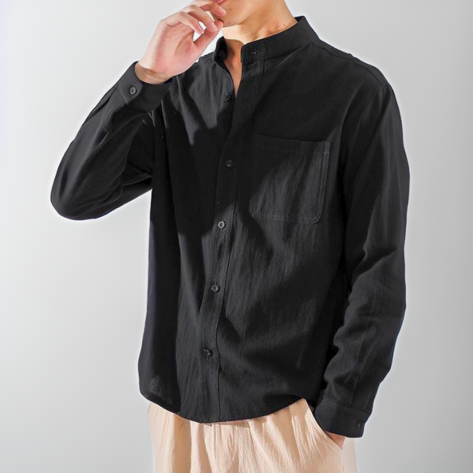 Button-Up Shirt | Loose Fit | Lightweight | Long Sleeve Shirt | Men's Shirts-Long Sleeves Tops for Men-Chaps of London-M-Black-Chaps of London