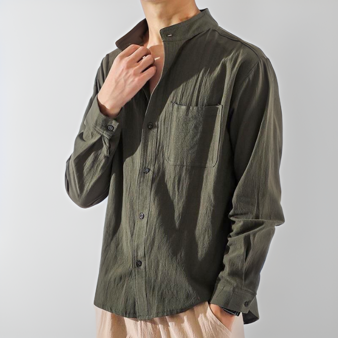 Button-Up Shirt | Loose Fit | Lightweight | Long Sleeve Shirt | Men's Shirts-Long Sleeves Tops for Men-Chaps of London-M-Green-Chaps of London