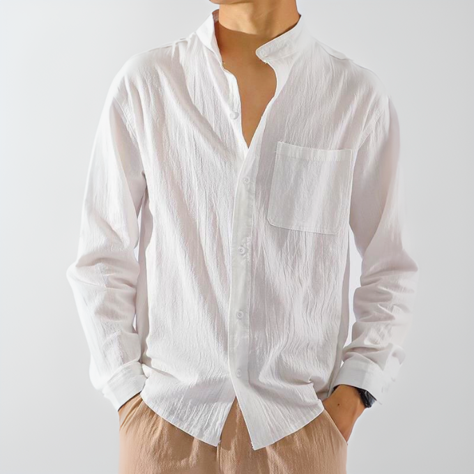 Button-Up Shirt | Loose Fit | Lightweight | Long Sleeve Shirt | Men's Shirts-Long Sleeves Tops for Men-Chaps of London-M-White-Chaps of London