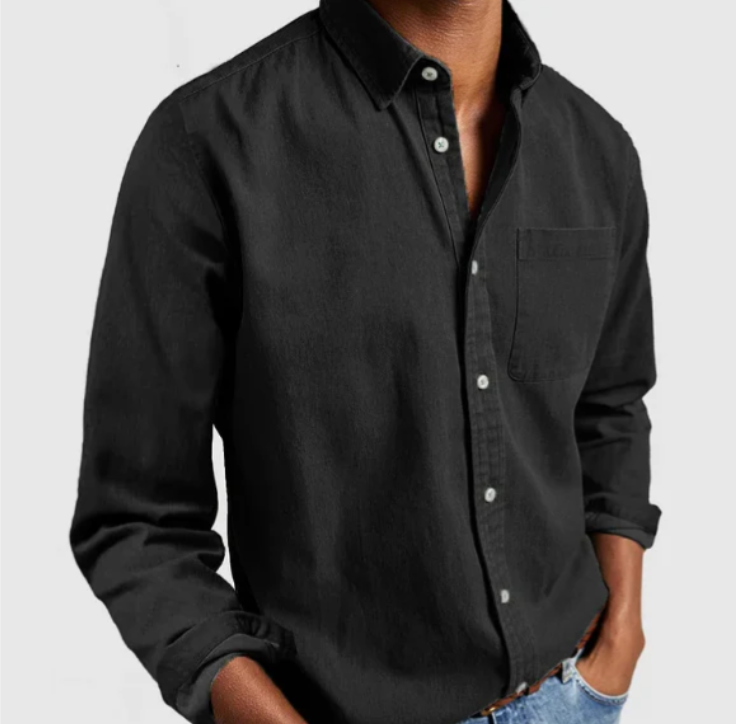 Button-Up Shirt - Men's Casual Collared Long Sleeve Shirt-Chaps of London-Black-S-Chaps of London