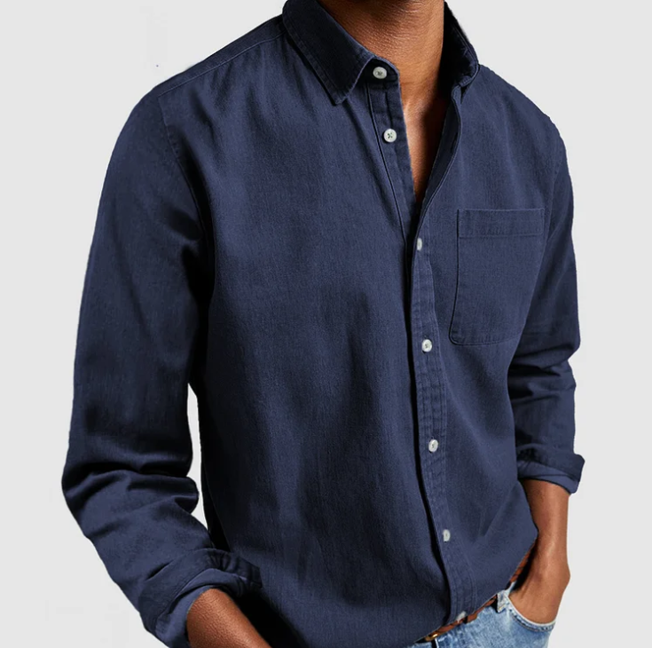Button-Up Shirt - Men's Casual Collared Long Sleeve Shirt-Chaps of London-Dark Blue-S-Chaps of London